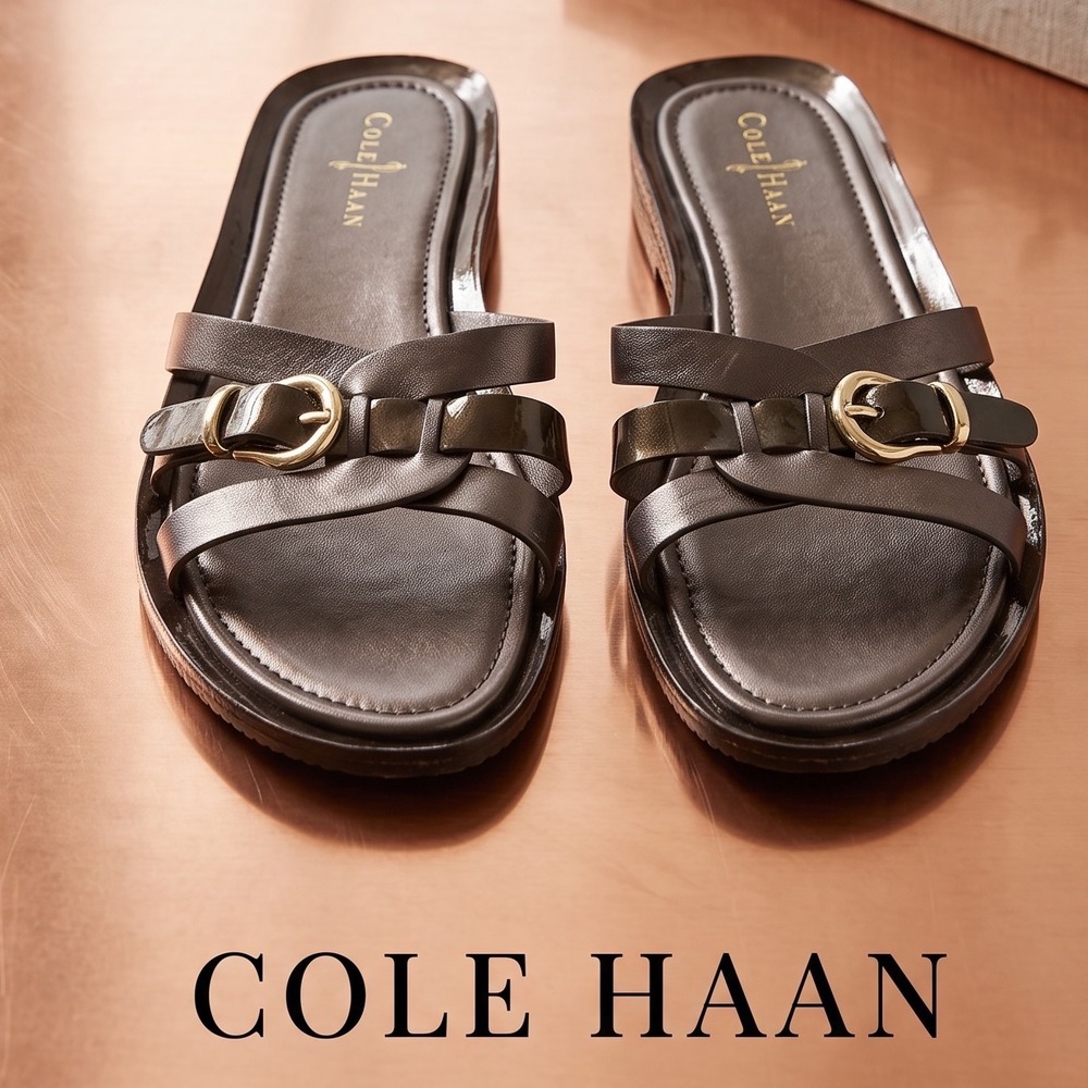 Cole Haan Nike Air Metallic Bronze Leather Buckle Slide Sandals D37195 Womens 10